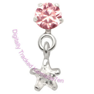 Jewel & Star - Pink-Crystal - Tragus Dangling Ear Stud